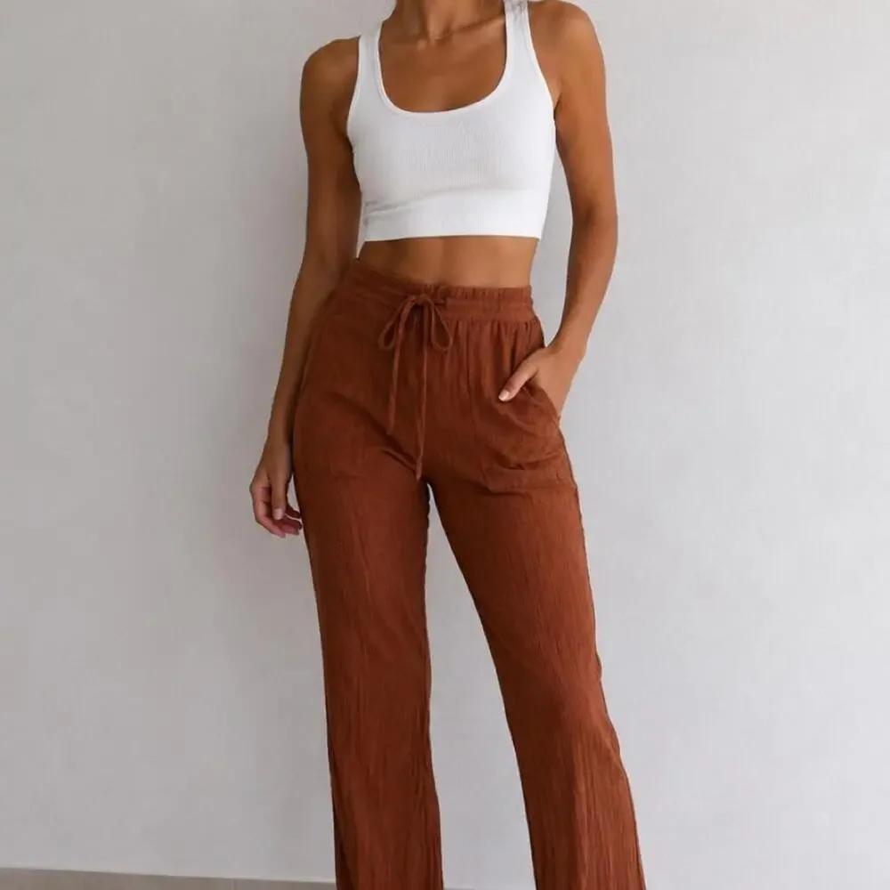Zara brown linen pants with vertical ribbed texture Size S